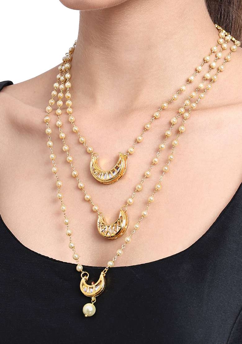22Kt Gold Plated Multi Layered Crescent Moon Necklace Set - Indya