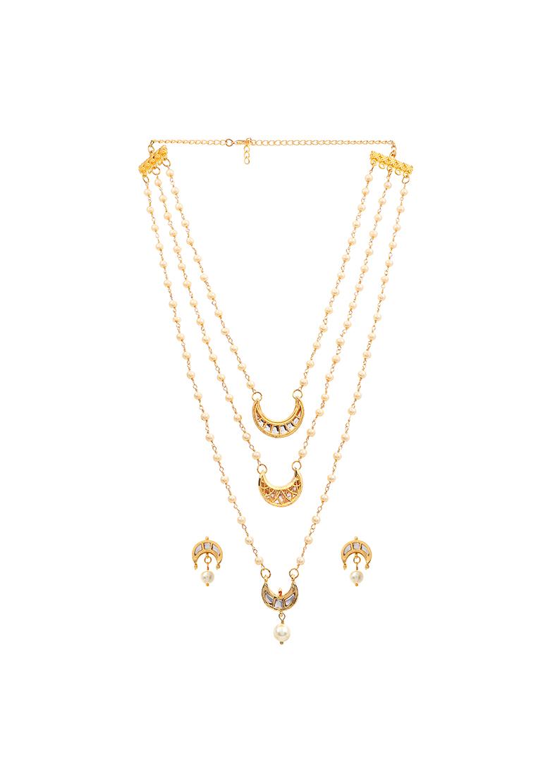 22Kt Gold Plated Multi Layered Crescent Moon Necklace Set
