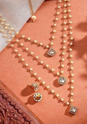 22Kt Gold Plated Geometric Multistring Necklace Set