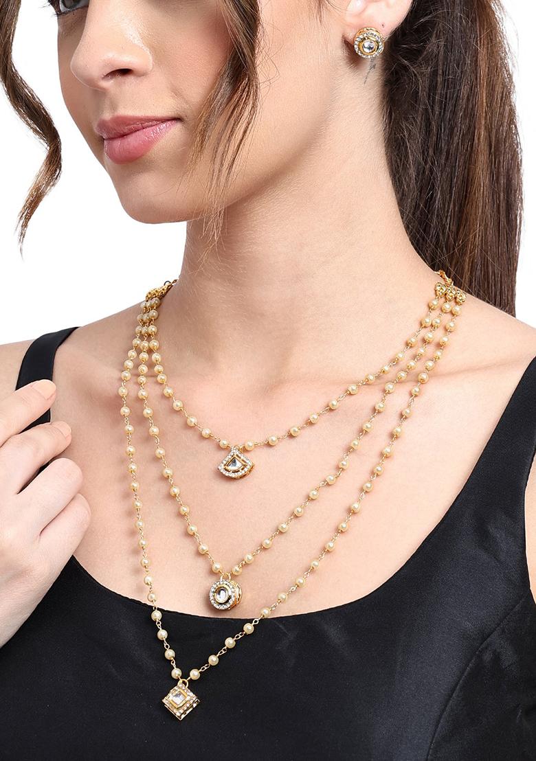 22Kt Gold Plated Geometric Multistring Necklace Set