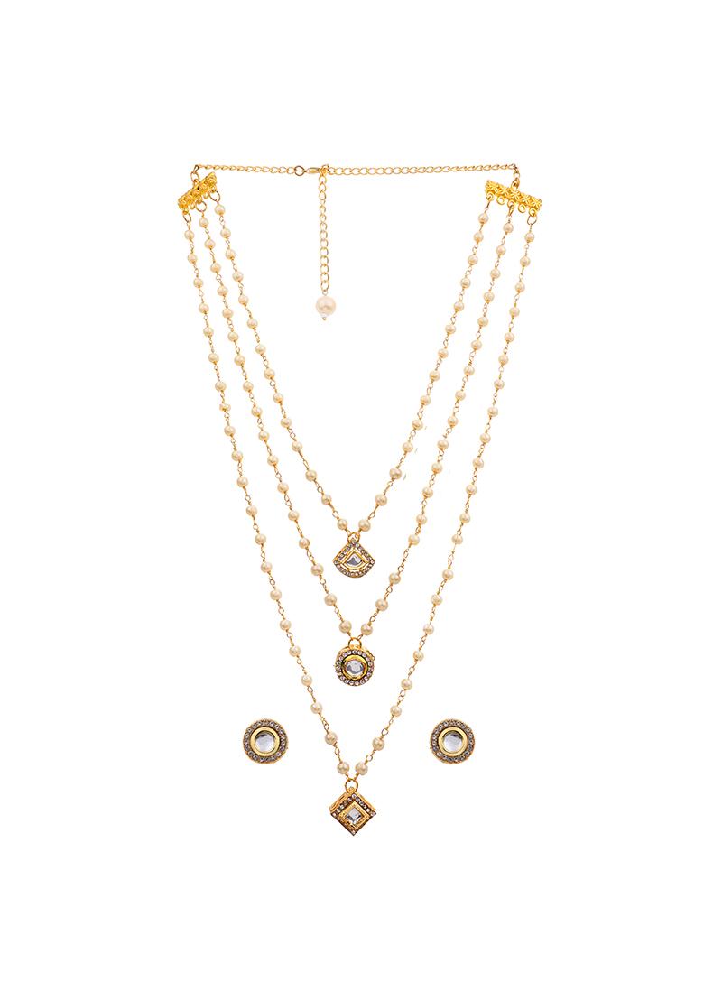 22Kt Gold Plated Geometric Multistring Necklace Set