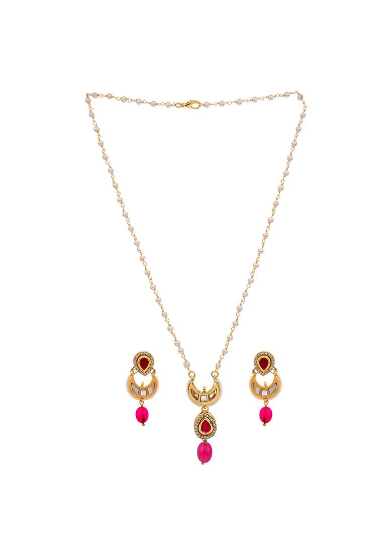 22Kt Gold Plated Blush Moon Pearl Chain Necklace Set - Indya