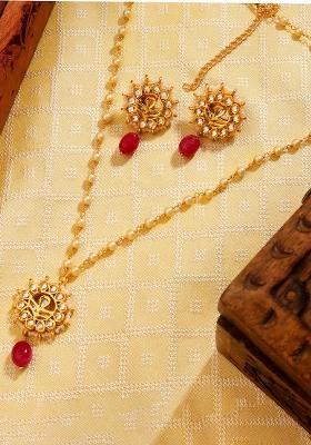  22Kt Gold Plated Red Blossom Pearl Chain Necklace Set