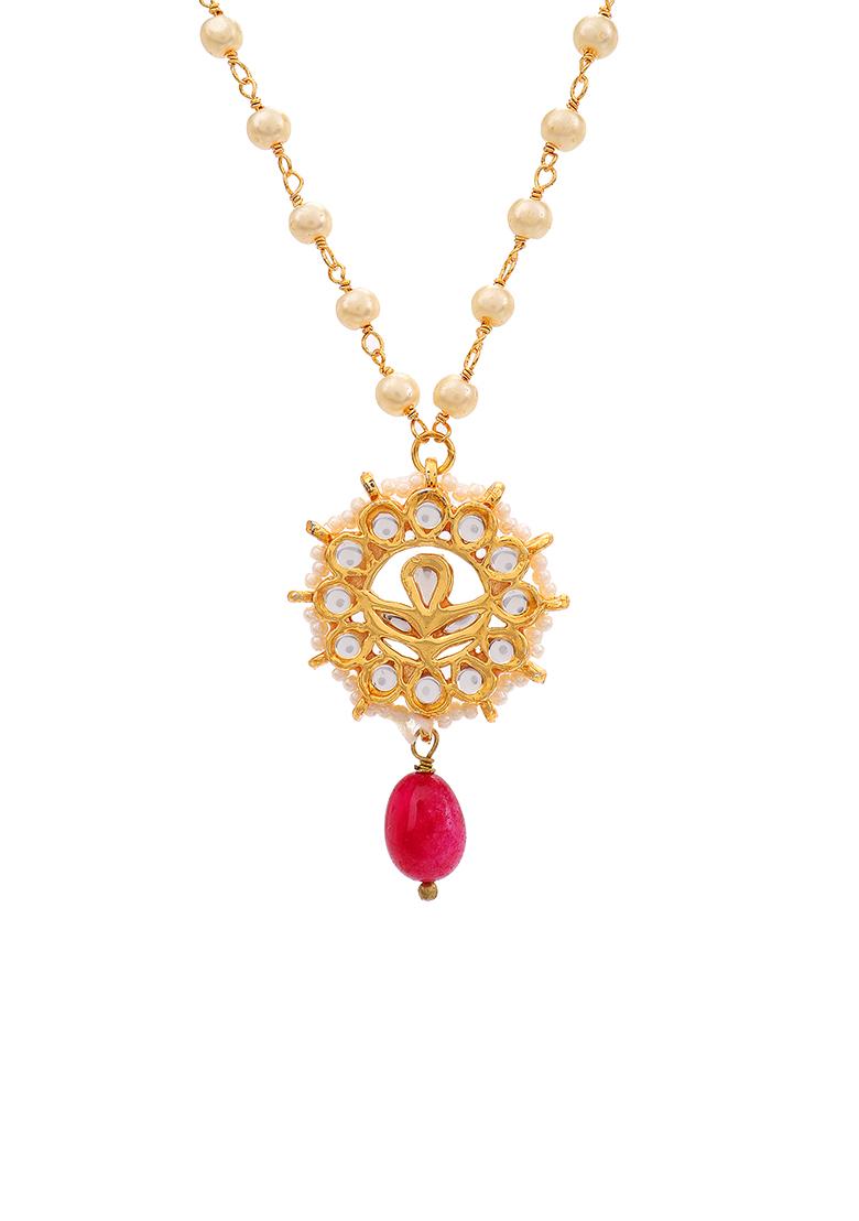  22Kt Gold Plated Red Blossom Pearl Chain Necklace Set