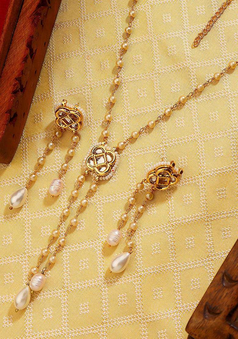 22Kt Gold Plated Charmed Pearl Chain Necklace Set - Indya