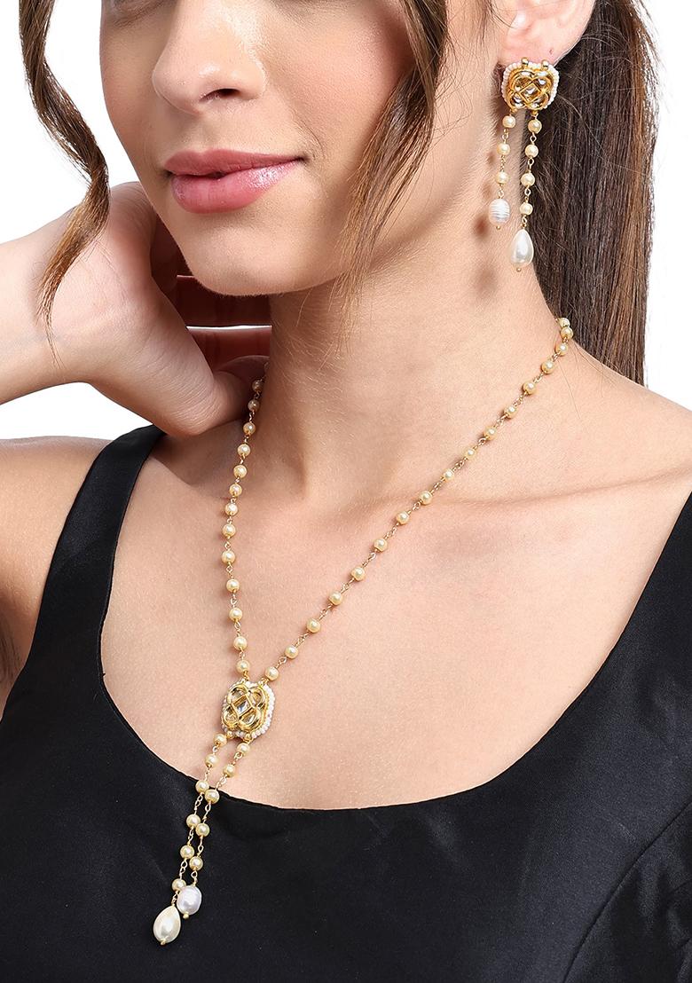22Kt Gold Plated Charmed Pearl Chain Necklace Set