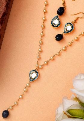Blue Enamel Kundan Pearl Chain Set