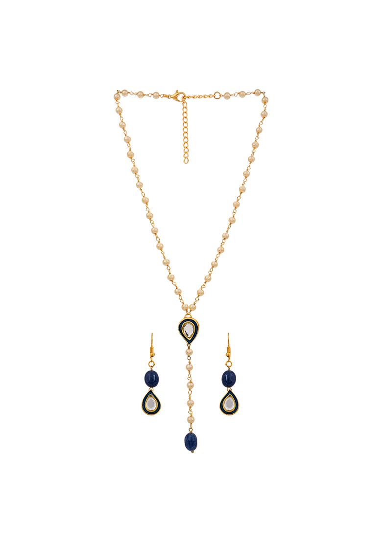 Blue Enamel Kundan Pearl Chain Set