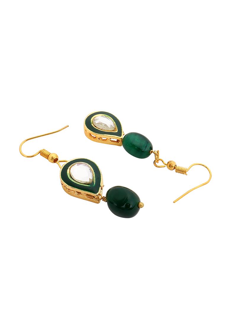 22Kt Gold Plated Green Enamel Kundan Pearl Chain Set 