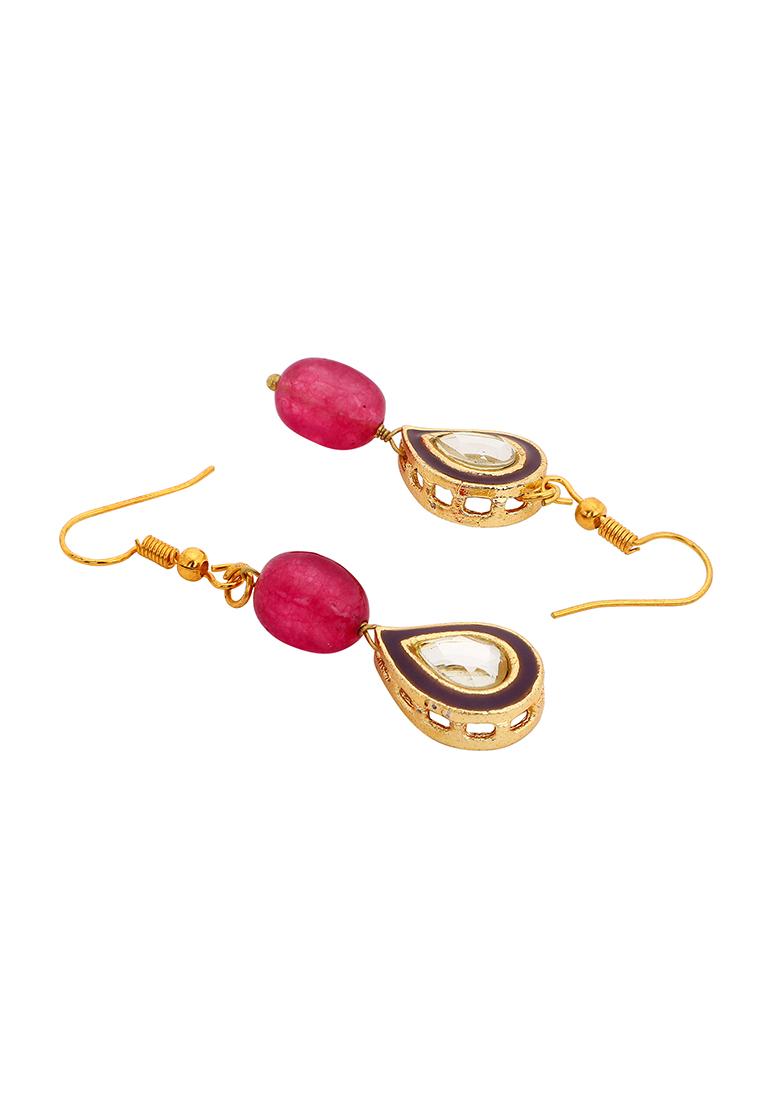 22Kt Gold Plated Purple Enamel Kundan Pearl Chain Set 