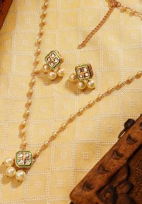 22Kt Gold Plated Majestic Kundan Pearl Chain Set