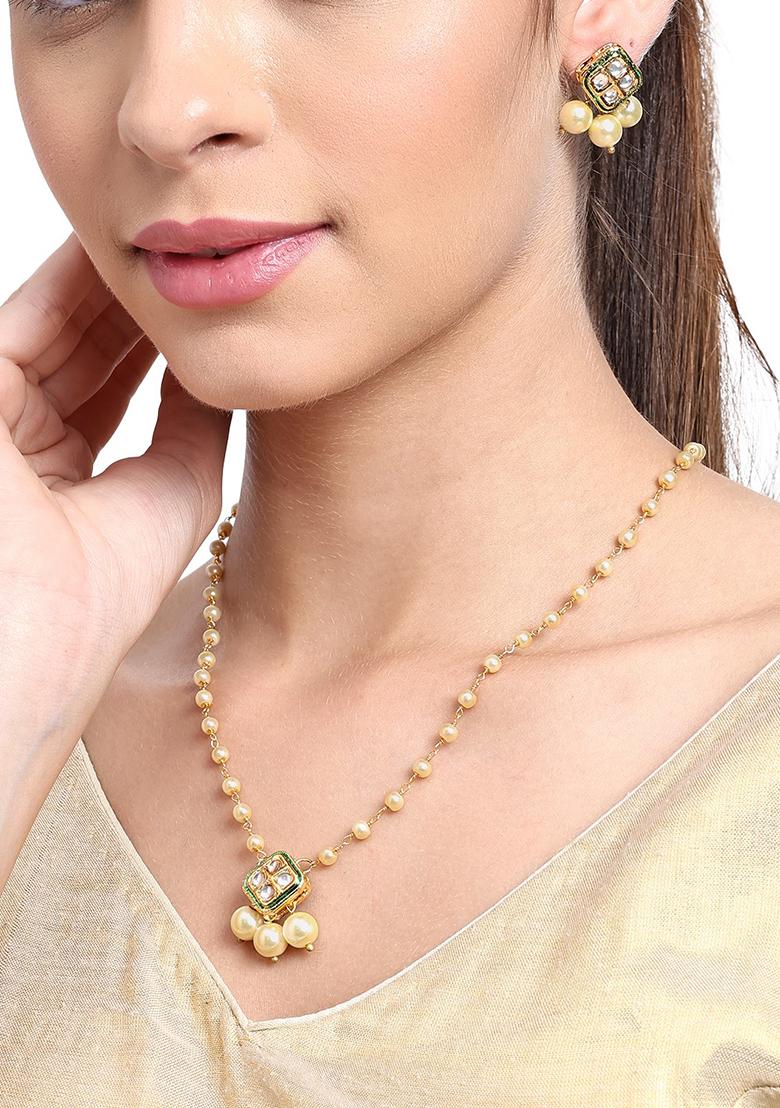 22Kt Gold Plated Majestic Kundan Pearl Chain Set