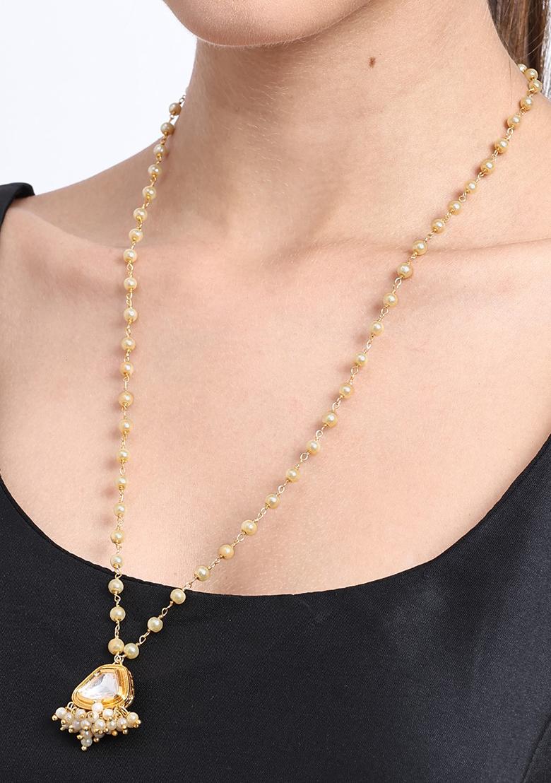 22Kt Gold Plated Trapezoid Kundan Pearl Chain Set