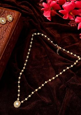  22Kt Gold Plated Kundan Pearl Chain Necklace Set