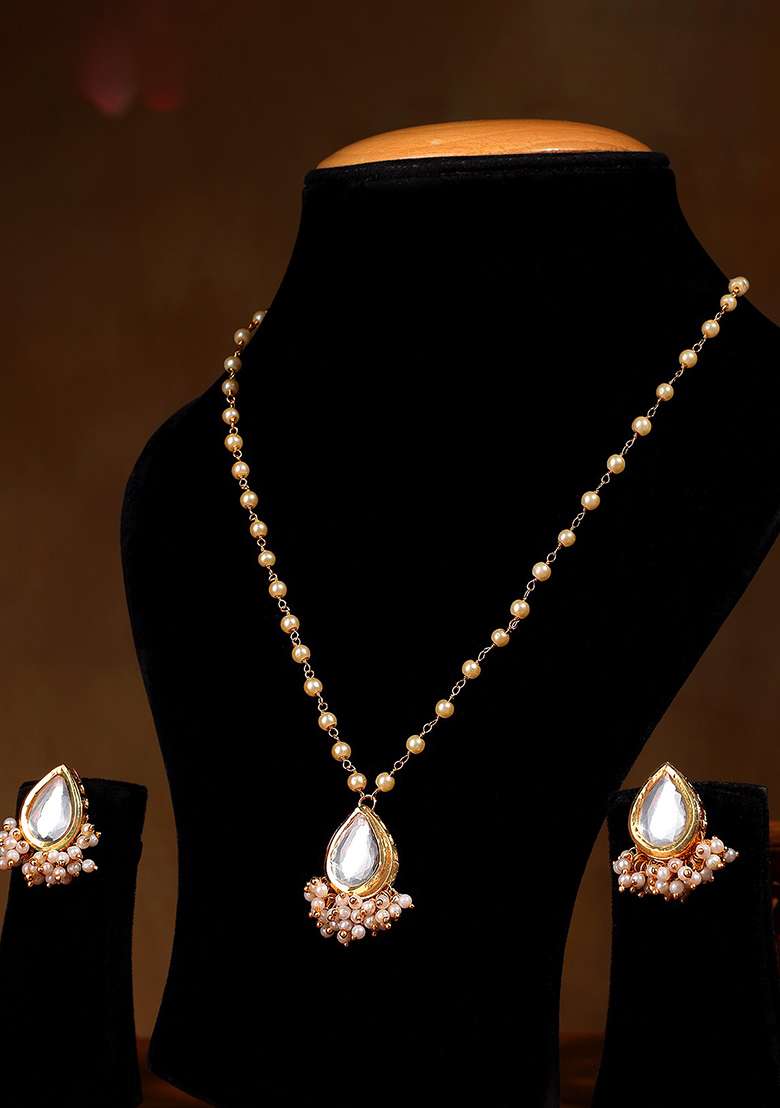 22Kt Gold Plated Ethereal Pearl Chain Necklace Set - Indya