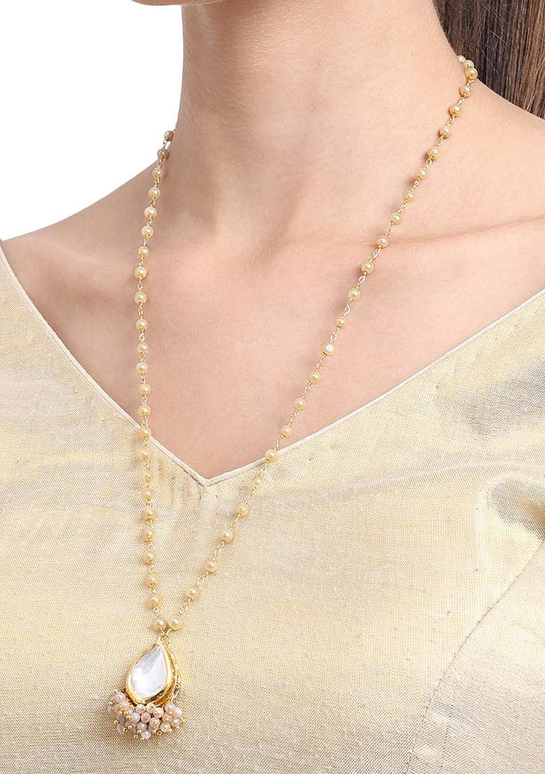 22Kt Gold Plated Ethereal Pearl Chain Necklace Set - Indya