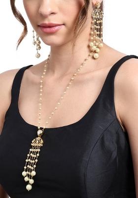 22Kt Gold Plated Kundan And Pearl Cascade Necklace Set