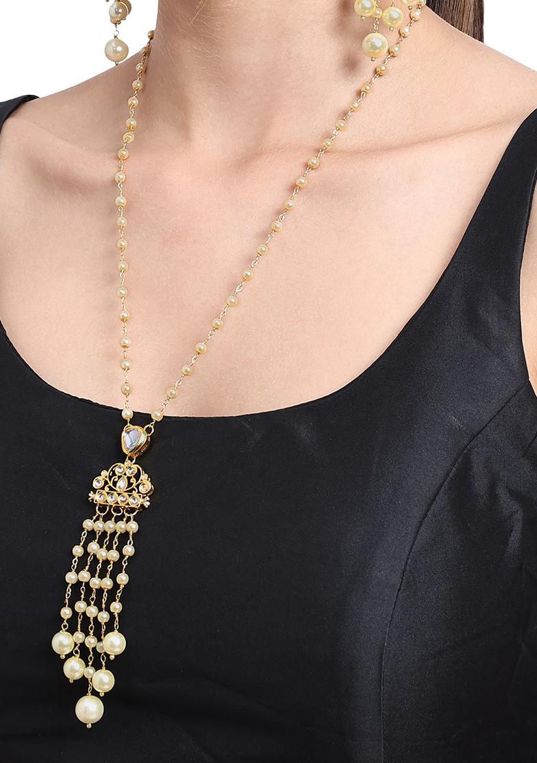 22Kt Gold Plated Kundan And Pearl Cascade Necklace Set