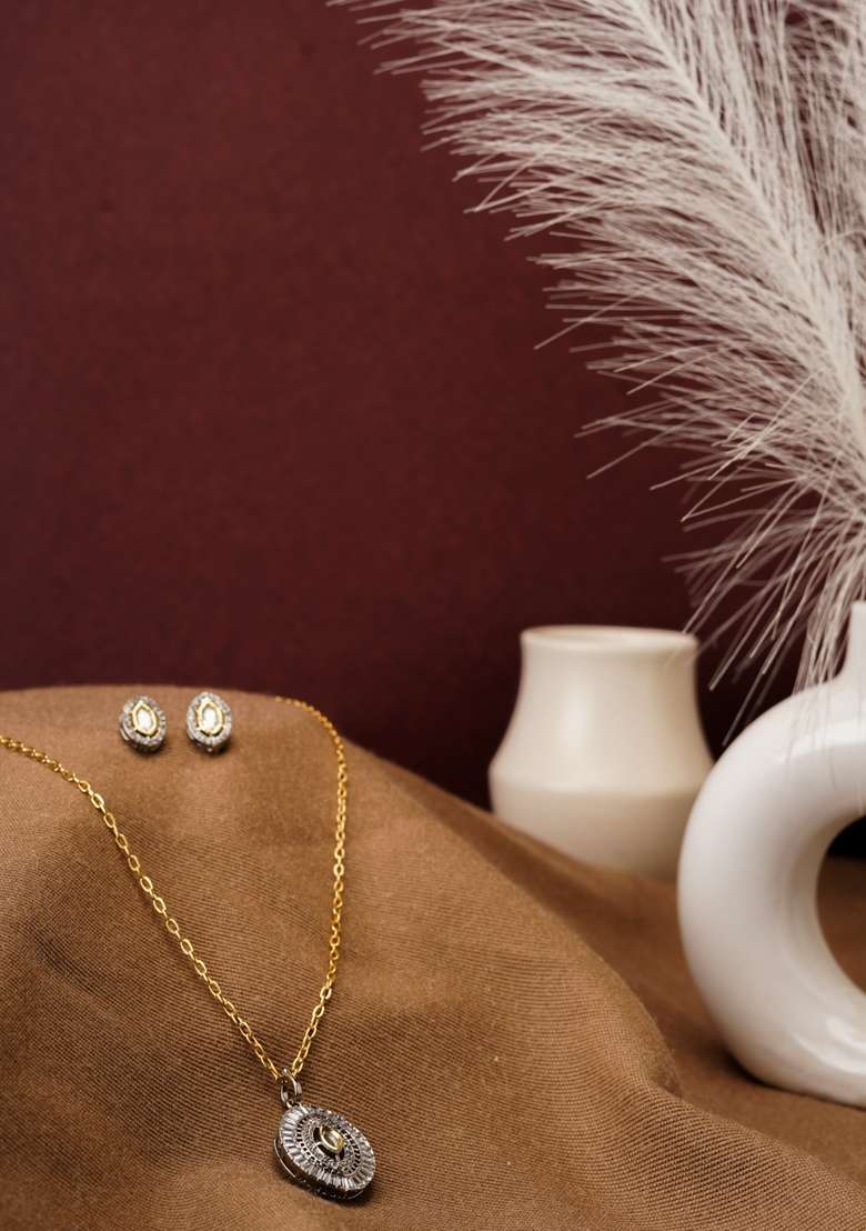 22Kt Gold Plated Marquise Pendant Set - Indya