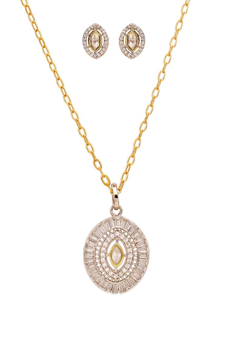22Kt Gold Plated Marquise Pendant Set - Indya