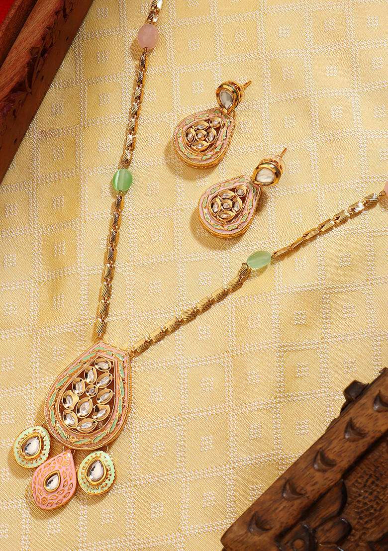 22Kt Gold Plated Pastel Pendant Set - Indya