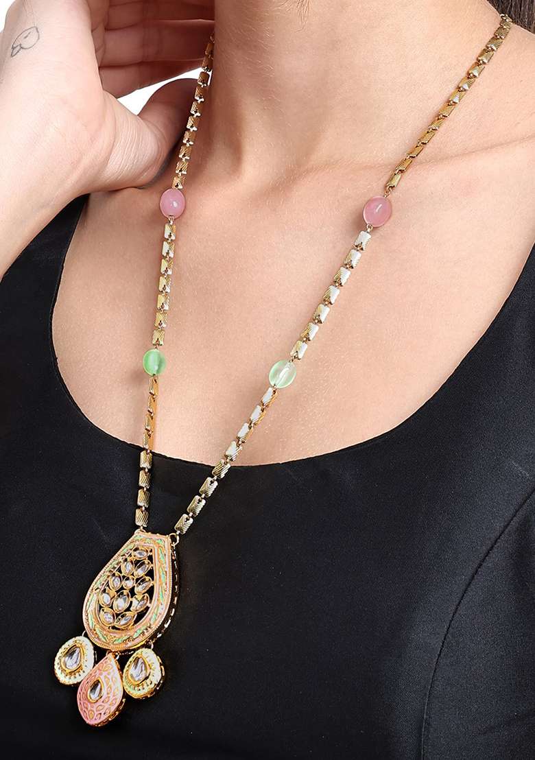 22Kt Gold Plated Pastel Pendant Set - Indya