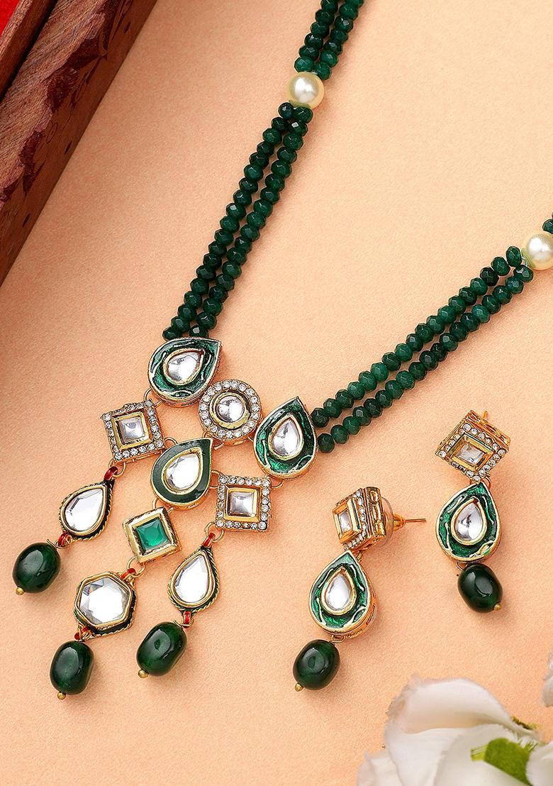 Green Geometric Long Necklace