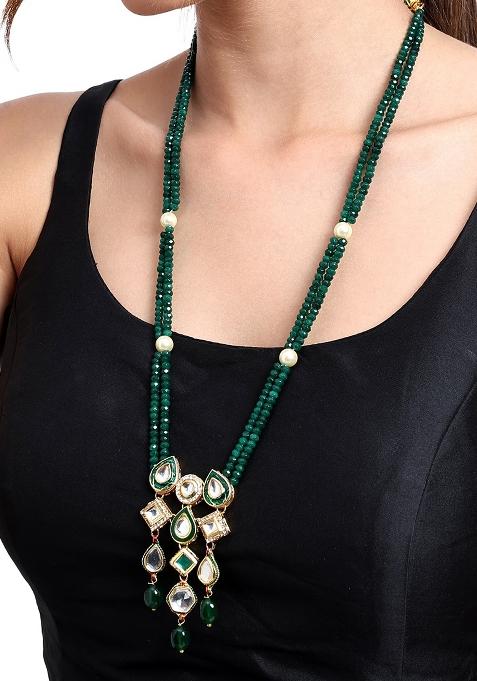 Green Geometric Long Necklace