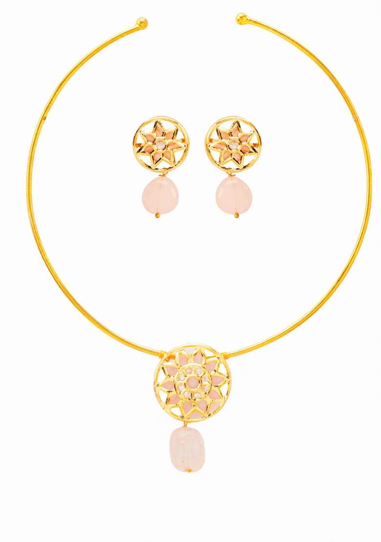 22Kt Gold Plated Ornate Hasli Light Pink - Indya