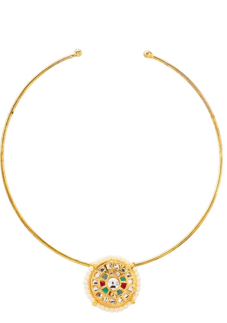 22Kt Gold Plated Navrattan Hasli - Indya