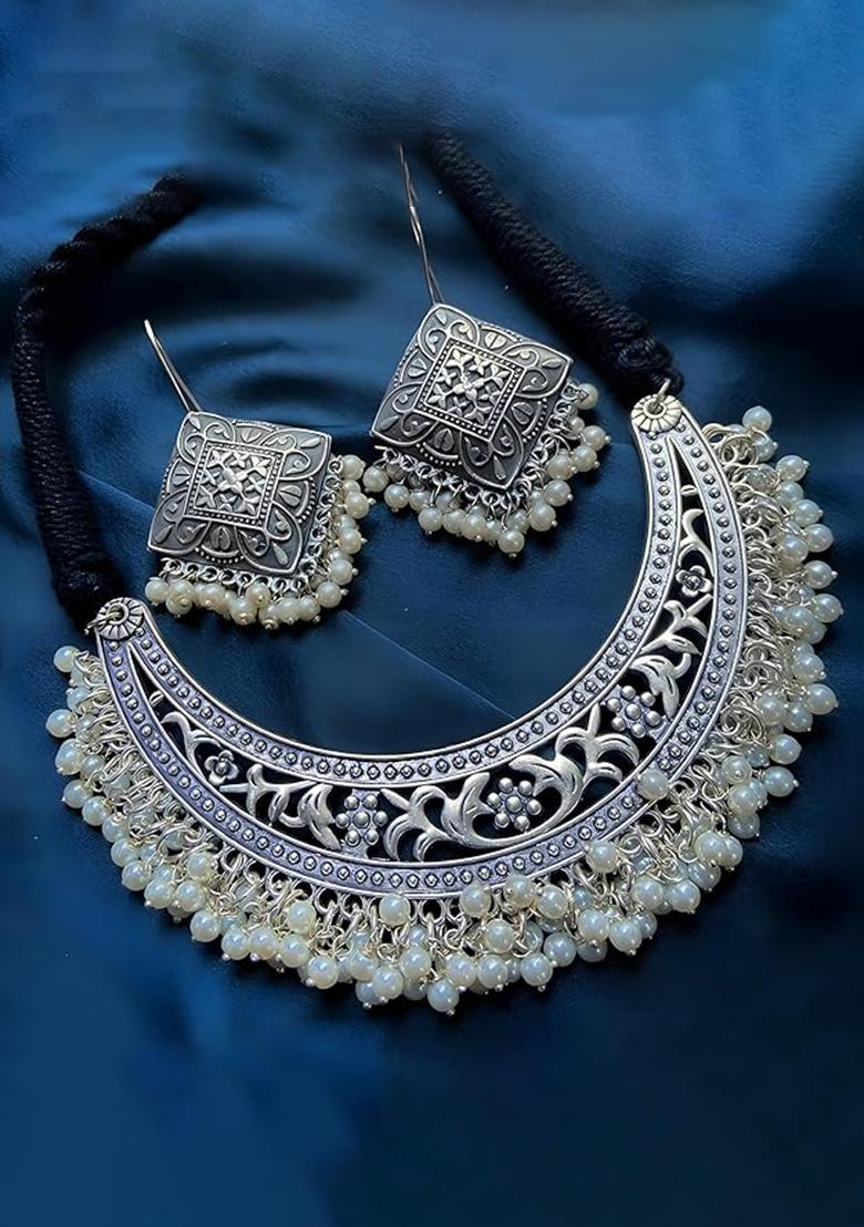 Silver Plated Silver Choker Alloy Necklace Set