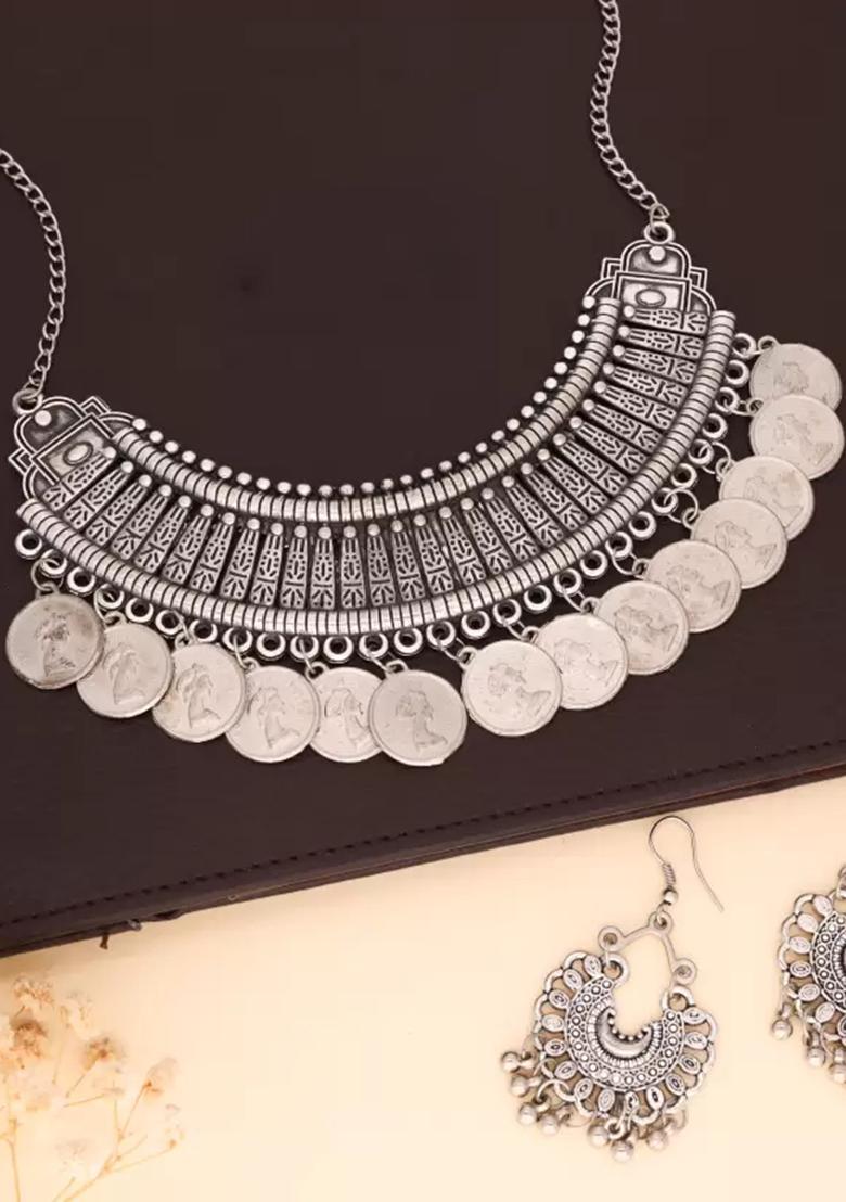 Silver Plated Silver Choker Alloy Necklace Set