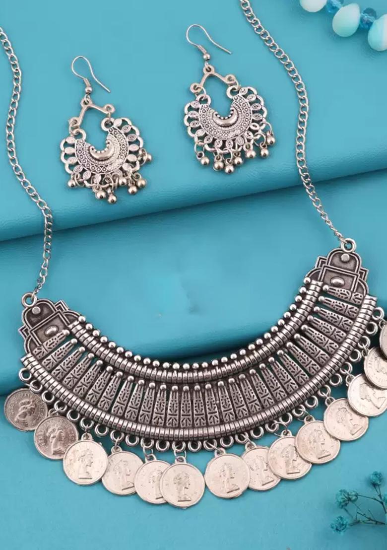 Silver Plated Silver Choker Alloy Necklace Set