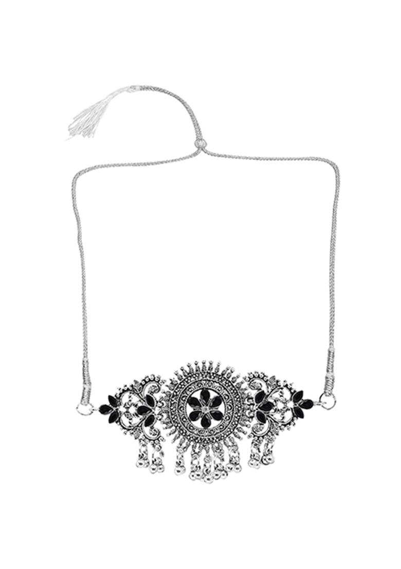 Silver Plated Black Choker Alloy Necklace Set