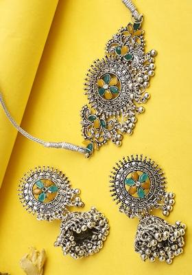 Silver Plated Multi Choker Alloy Necklace Set