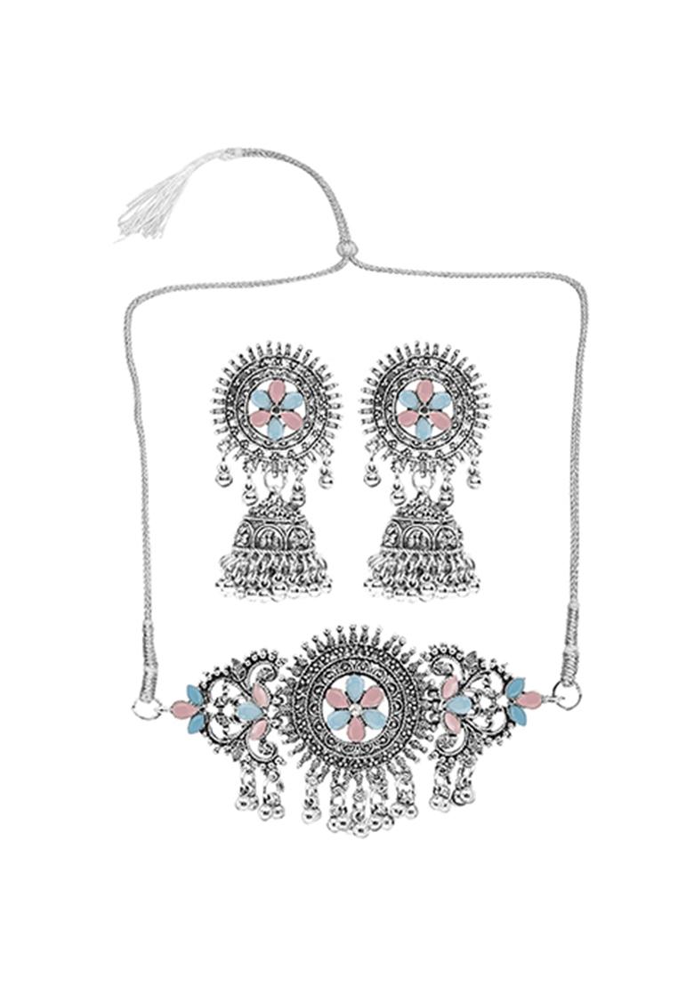 Silver Plated Multi Choker Alloy Necklace Set