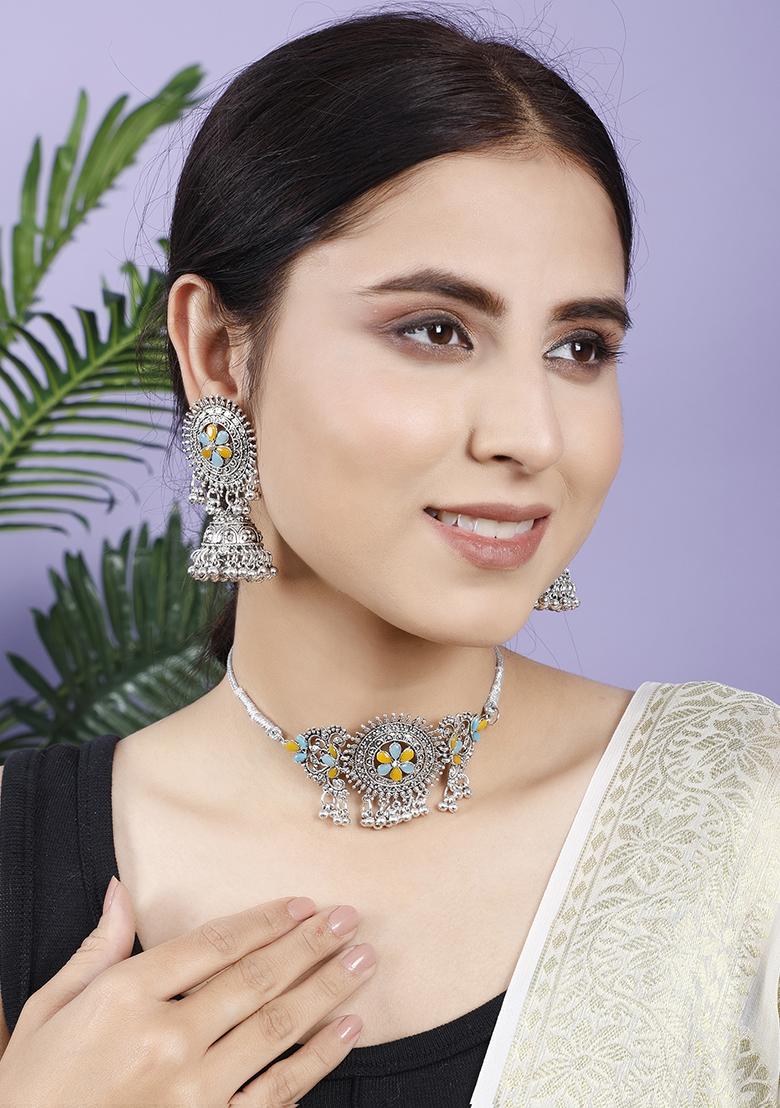 Silver Plated Multi Choker Alloy Necklace Set