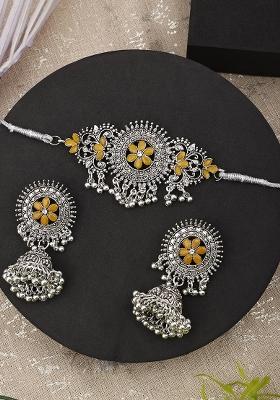 Silver Plated Yellow Choker Alloy Necklace Set