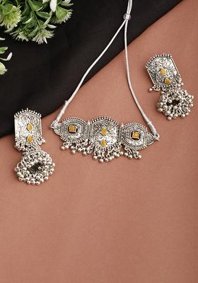 Silver Plated Yellow Choker Alloy Necklace Set