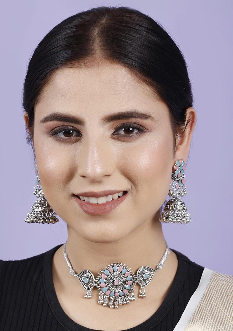 Silver Plated Multi Choker Alloy Necklace Set