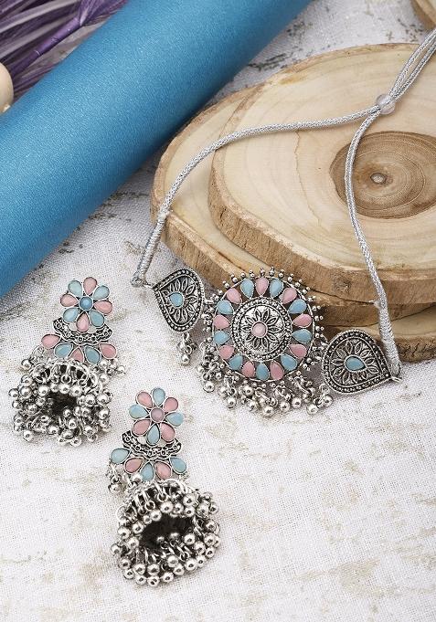 Silver Plated Multi Choker Alloy Necklace Set