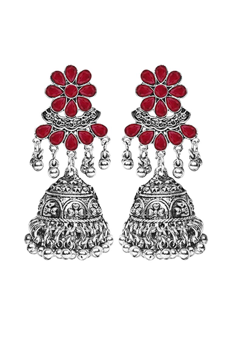 Silver Plated Maroon Choker Alloy Necklace Set