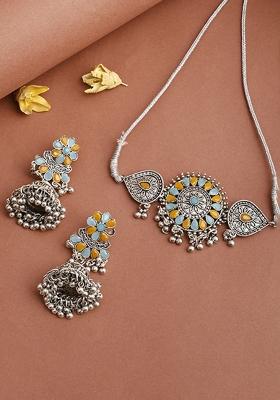 Silver Plated Multi Choker Alloy Necklace Set