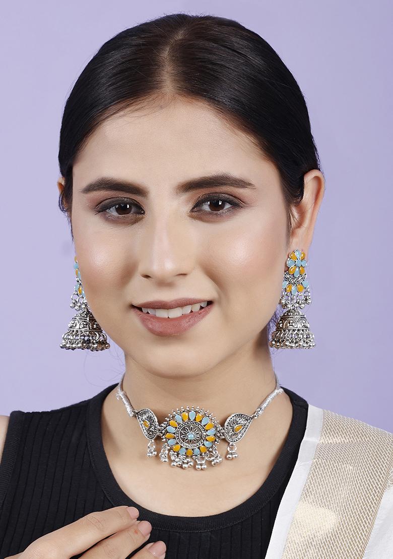 Silver Plated Multi Choker Alloy Necklace Set