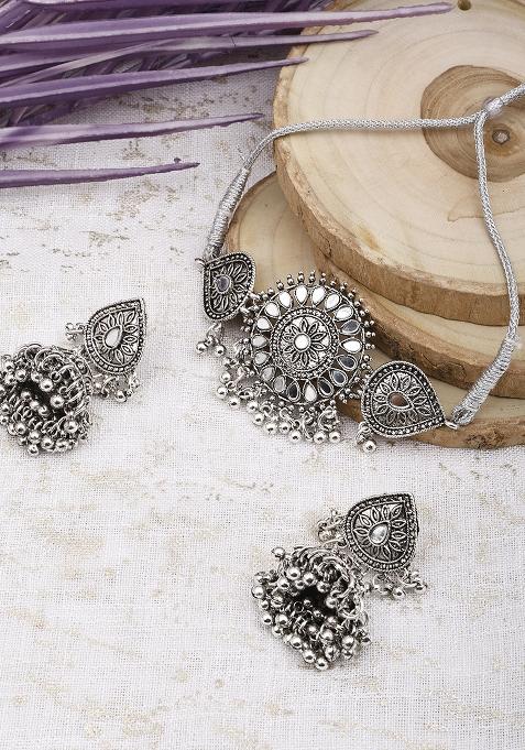 Silver Plated White Choker Alloy Necklace Set