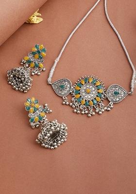 Silver Plated Multi Choker Alloy Necklace Set