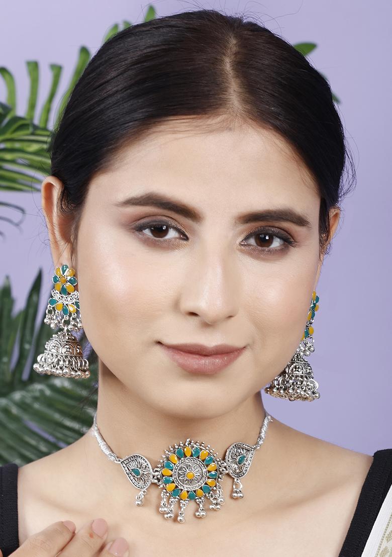 Silver Plated Multi Choker Alloy Necklace Set