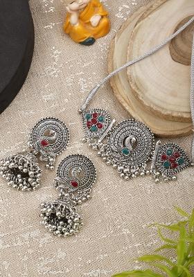 Silver Plated Multi Choker Alloy Necklace Set