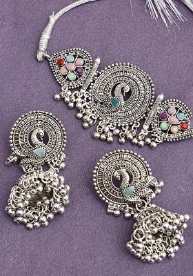 Silver Plated Multi Choker Alloy Necklace Set