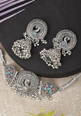 Silver Plated Multi Choker Alloy Necklace Set